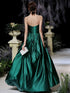 Green Satin and Tulle Strapless A-line Party Dress, Chic Green Long Prom Dress Evening Dress